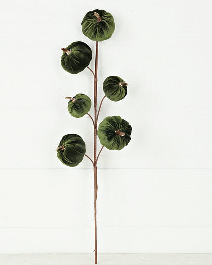 22in Branch-Velvet gold stem mini pumpkins