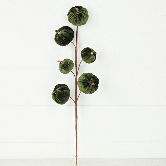 22in Branch-Velvet gold stem mini pumpkins