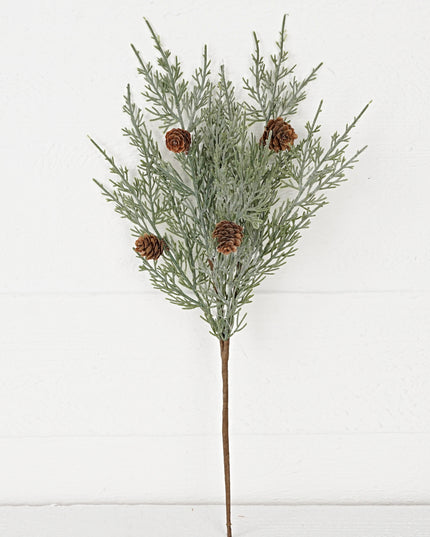 18in Bush-Flocked sage Cedar with birchcones