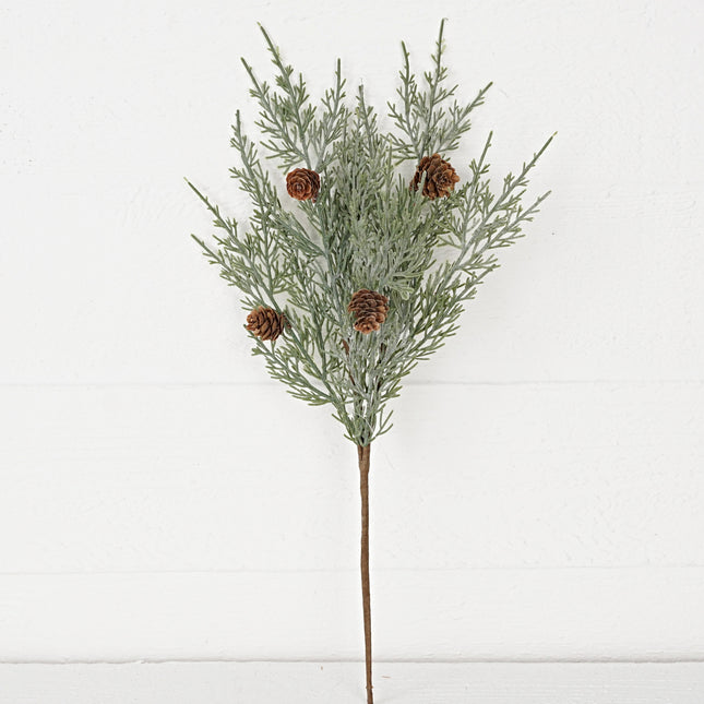 18in Bush-Flocked sage Cedar with birchcones