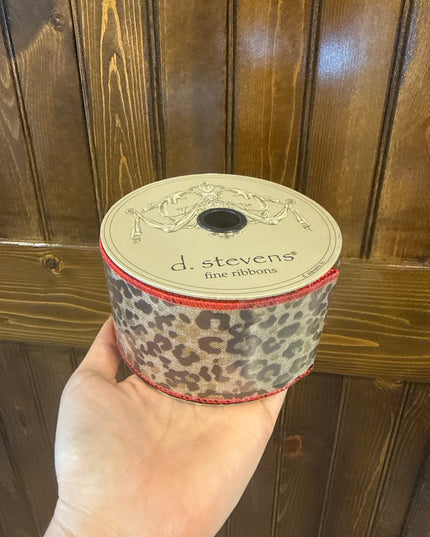 Leopard Print with Red Trim Ribbon 2.5" x 10 yds