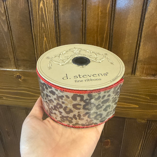 Leopard Print with Red Trim Ribbon 2.5" x 10 yds