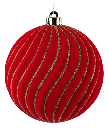 150mm Flocked Stripe Ball Ornament