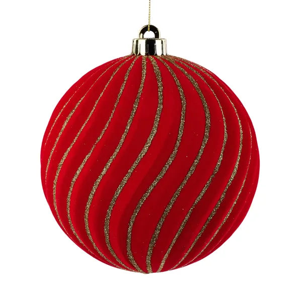 150mm Flocked Stripe Ball Ornament