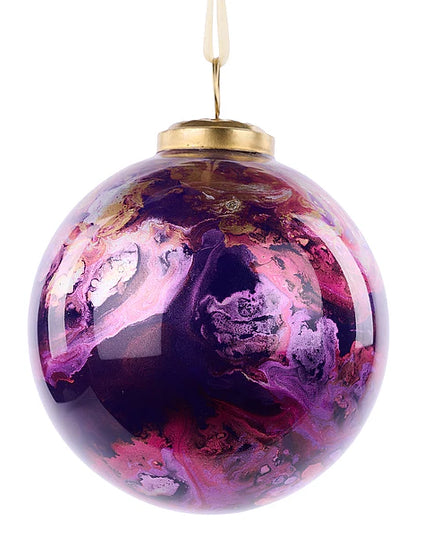 4"Dia Marble Glass Ball Ornament Purple