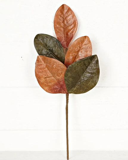 18in Spray-Dark Sage and Orange Mix Magnolia Leaves