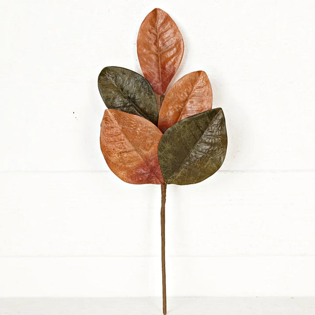 18in Spray-Dark Sage and Orange Mix Magnolia Leaves
