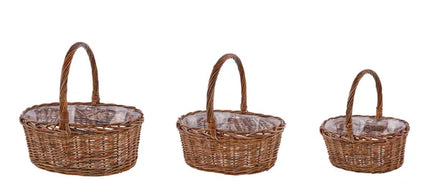 Set of 3 14"-19.5"L Unpeeled Willow Oval Baskets