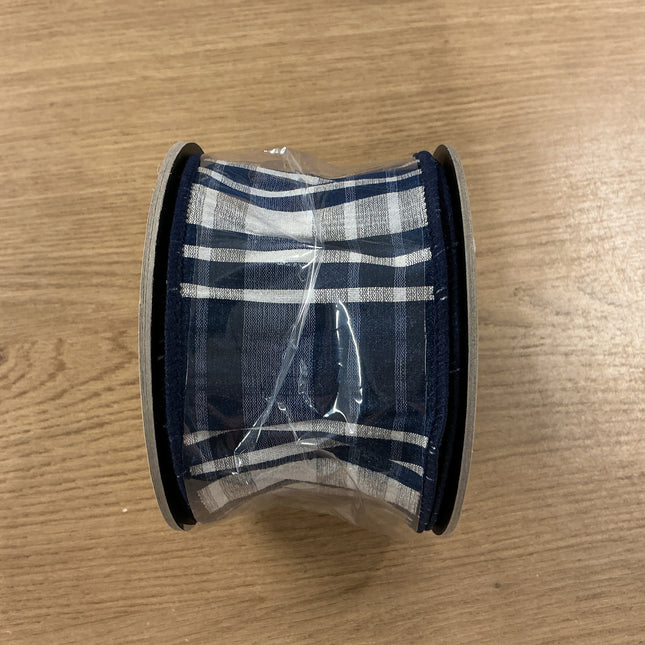 Plaid Ribbon 2.5" x 10 yards Blue/Silver/White