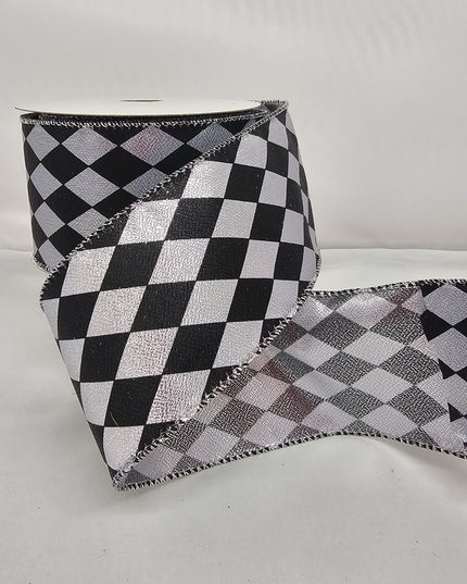 2.5"x10Y Elegant Metallic Ribbon Black/Silver Metallic Harlequin image 0