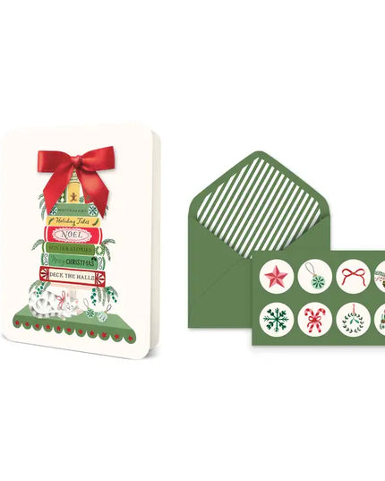 Bookish Christmas Bow Note Card Set