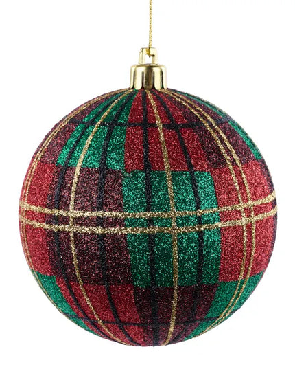 100Mm Glitter Plaid Ball Ornament