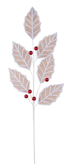 26"L Gingerbread Holly Leaf Spray