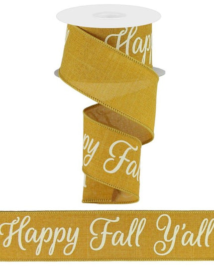 2.5" x 10yd Happy Fall Y'all On Royal Mustard image 0