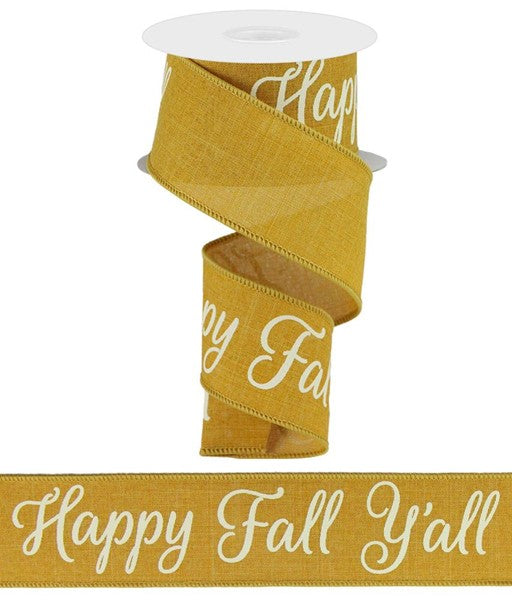 2.5" x 10yd Happy Fall Y'all On Royal Mustard image 0