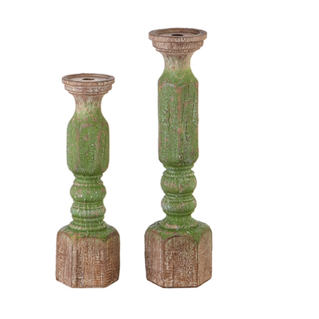 Green Wood Embossed Candle Holder