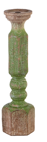 Green Wood Embossed Candle Holder