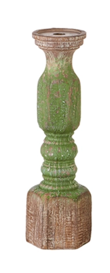 Green Wood Embossed Candle Holder