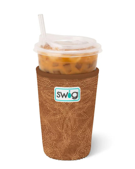 Saddle Stitch Cognac Iced Cup Coolie (Large)