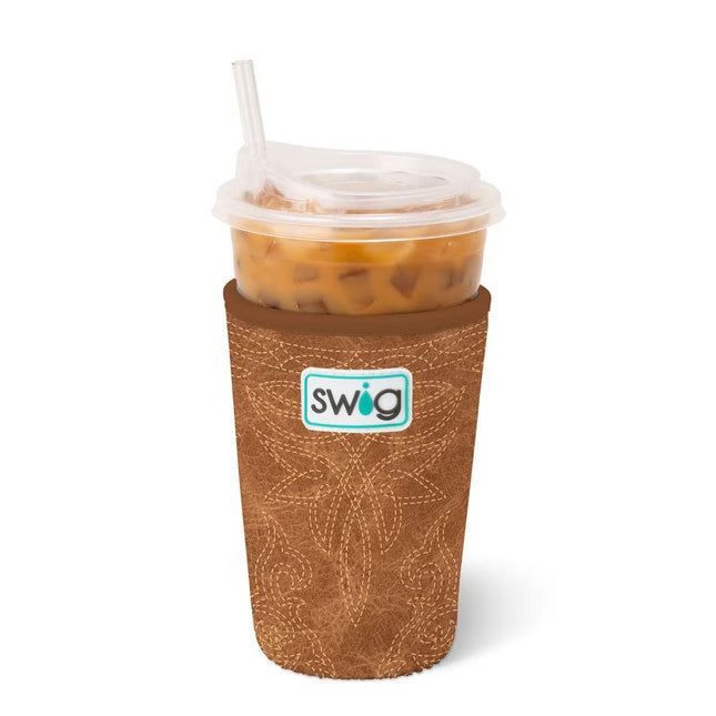 Saddle Stitch Cognac Iced Cup Coolie (Large)