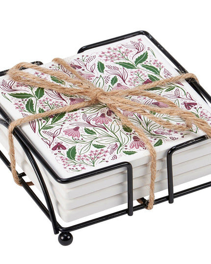 Botanical Folk Art Coaster Set image 0