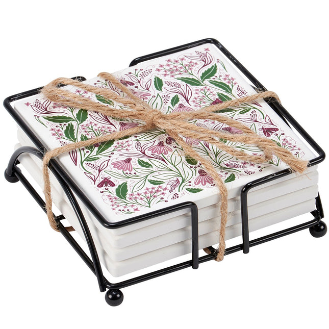 Botanical Folk Art Coaster Set image 0