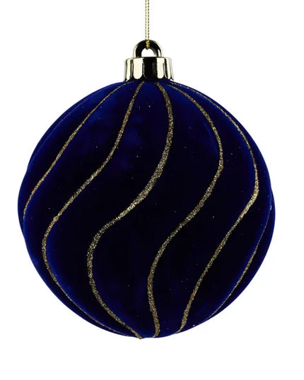 130mm Flocked Stripe Ball Ornament