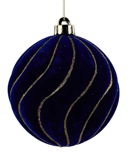 130mm Flocked Stripe Ball Ornament
