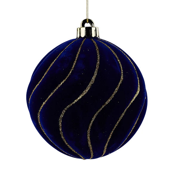 130mm Flocked Stripe Ball Ornament