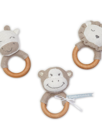 Knitted Rattle with Natural Wood Grip