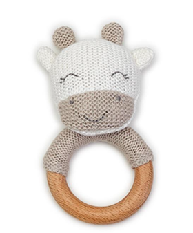Knitted Rattle with Natural Wood Grip