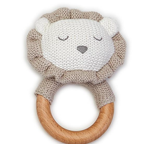 Knitted Rattle with Natural Wood Grip