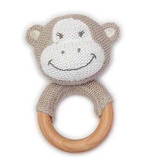 Knitted Rattle with Natural Wood Grip