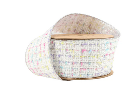 2.5" Tweed Ribbon White w/ Silver Backing
