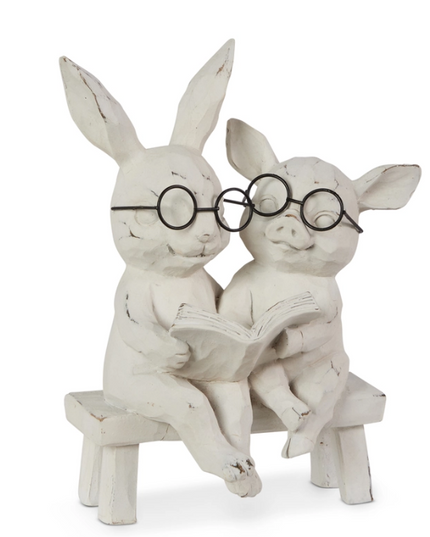7" Reading Bunny and Pig on Bench
