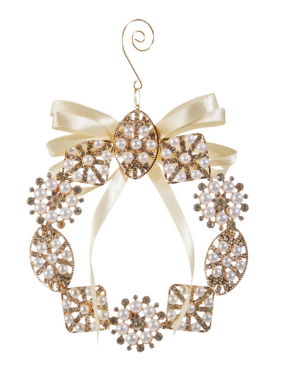 6" Pearl Brooch Wreath Ornament