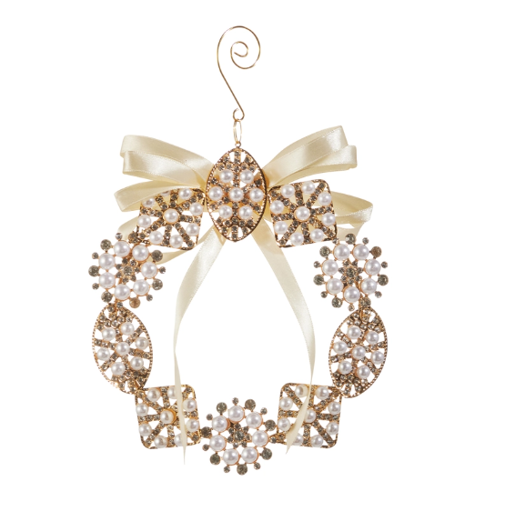 6" Pearl Brooch Wreath Ornament