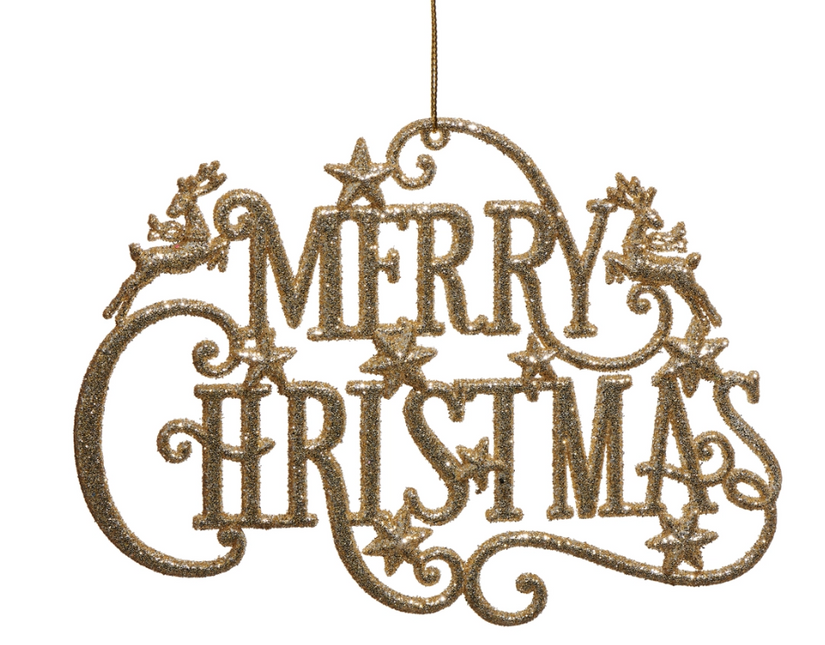 Gold Glitter Merry Christmas Ornament