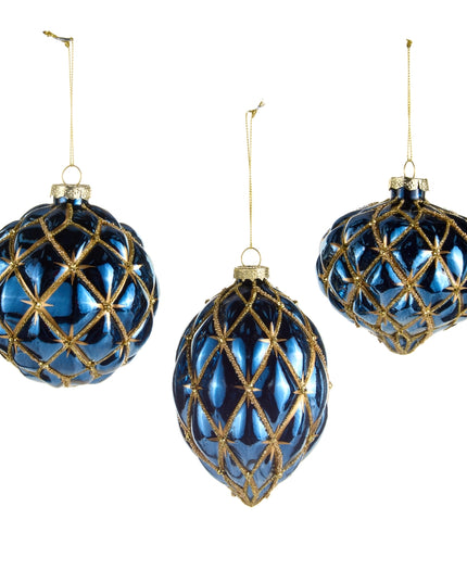 4" Blue and Gold Harlequin Ornament