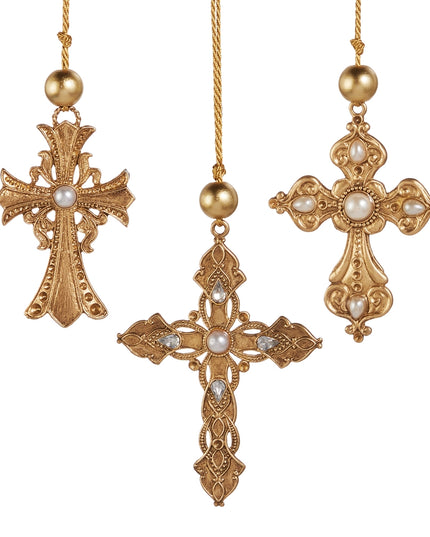 4.5" Gold Cross Ornament with Pearl