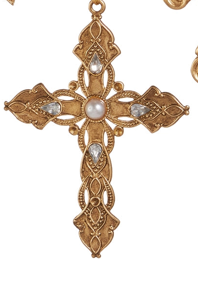 4.5" Gold Cross Ornament with Pearl