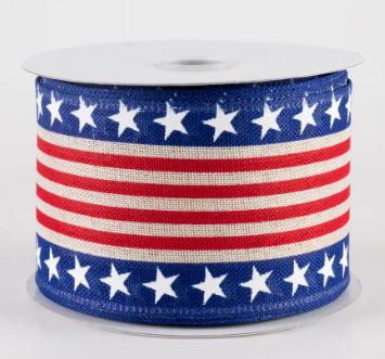 Red Cabana Stripe/Royal Blue Star Edge 2.5"x10Y