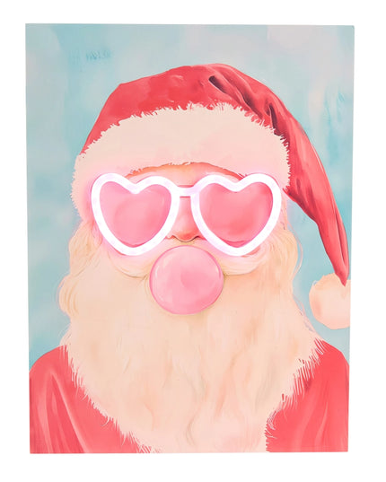 15.75" Santa with Lit Neon Glasses Wall Art
