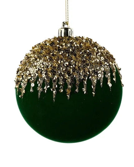 100mm Flocked/Sequin 2D Ball Ornament