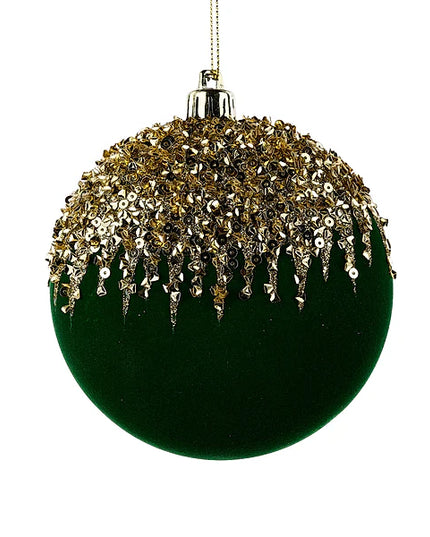 100mm Flocked/Sequin 2D Flat Ball Ornament