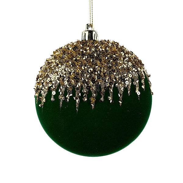 100mm Flocked/Sequin 2D Flat Ball Ornament