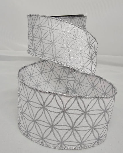 2.5"x10Y Elegant Metallic Ribbon White/Silver Metallic Geometric image 0