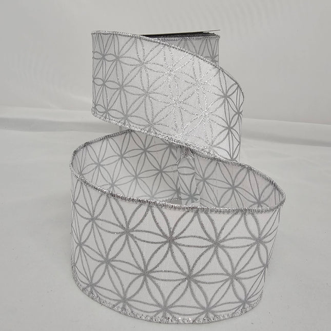 2.5"x10Y Elegant Metallic Ribbon White/Silver Metallic Geometric image 0