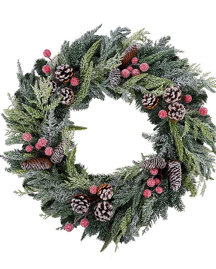 30"Dia Snowed Mixed Pine/Berry Wreath
