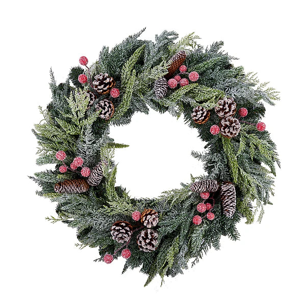 30"Dia Snowed Mixed Pine/Berry Wreath